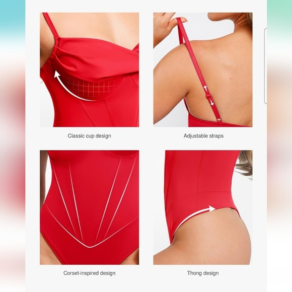 Popilush Women's Red Corset Cowl Neck Shapewear Tummy Control Bodysuit Size XXL - Picture 3 of 11